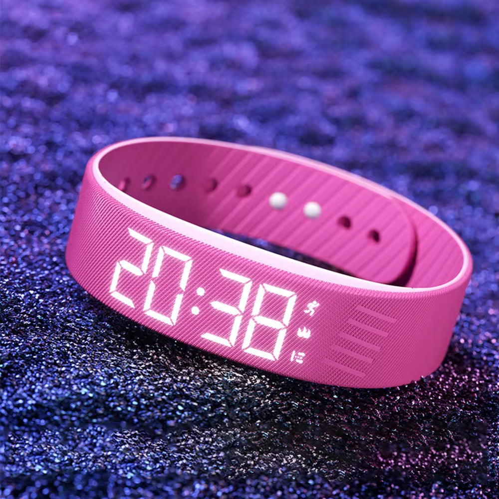 LED Digital Alarm Clock Watch Adjustable Snooze-Proof Alarm Bracelet Waterproof with Running Pedometer Fitness Wristbands