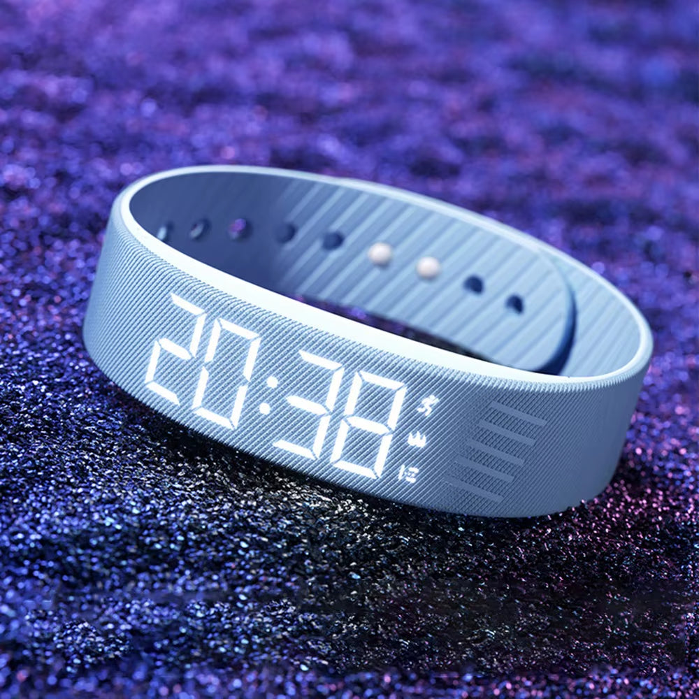 LED Digital Alarm Clock Watch Adjustable Snooze-Proof Alarm Bracelet Waterproof with Running Pedometer Fitness Wristbands
