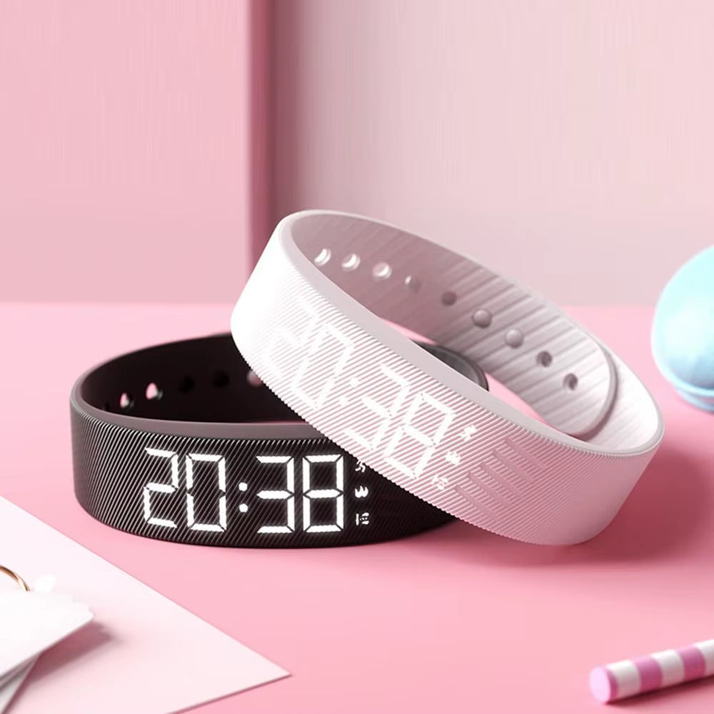 LED Digital Alarm Clock Watch Adjustable Snooze-Proof Alarm Bracelet Waterproof with Running Pedometer Fitness Wristbands