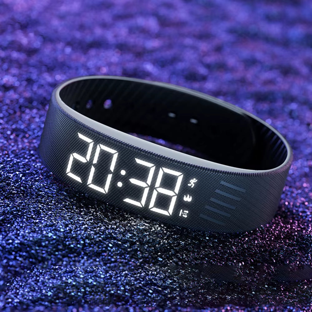 LED Digital Alarm Clock Watch Adjustable Snooze-Proof Alarm Bracelet Waterproof with Running Pedometer Fitness Wristbands