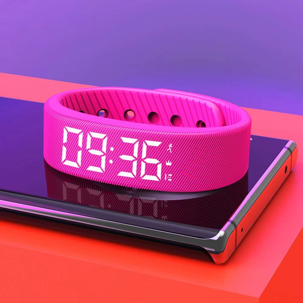 LED Digital Alarm Clock Watch Adjustable Snooze-Proof Alarm Bracelet Waterproof with Running Pedometer Fitness Wristbands