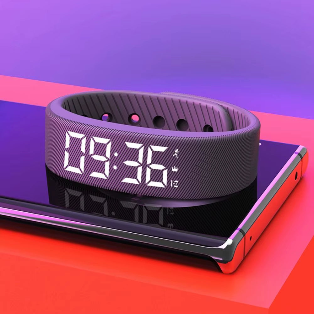 LED Digital Alarm Clock Watch Adjustable Snooze-Proof Alarm Bracelet Waterproof with Running Pedometer Fitness Wristbands
